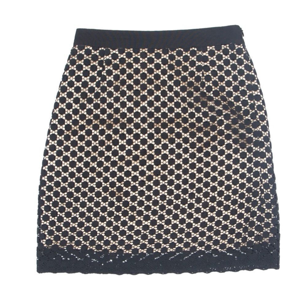 MILLY of New York Black Lace Overlay Mini Skirt W Gold Liner, Size 6